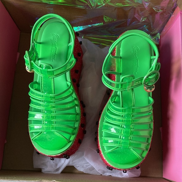 Size 8 Sugar Thrillz Watermelon Platform Jelly Sandals - Picture 2 of 7